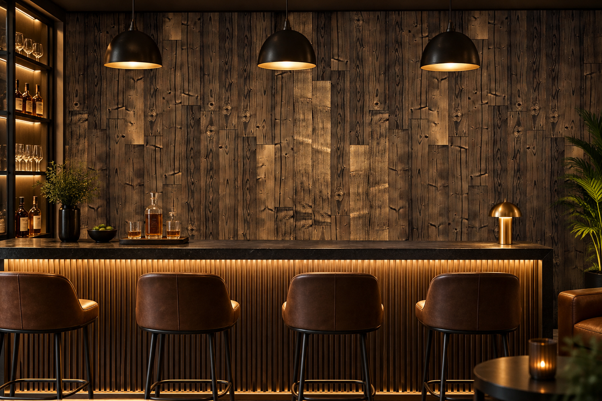 Elegant Solid Dark Brown Oak Wood Wallpaper