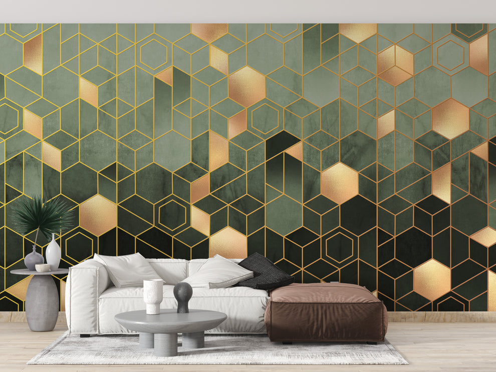 Green Geometric hexagonal Wallpaper Mural Green Geometric hexagonal Wallpaper Mural