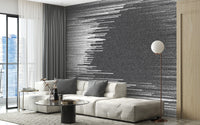 Bold black and white glitch wall art mural