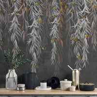 Hanging Willow Leaves and Butterflies Wallpaper Mural - Giffywalls
