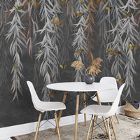 Hanging Willow Leaves and Butterflies Wallpaper Mural - Giffywalls