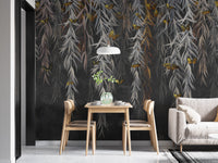 Hanging Willow Leaves and Butterflies Wallpaper Mural - Giffywalls