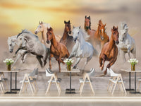 Powerful 7 horses mural in fiery tones
