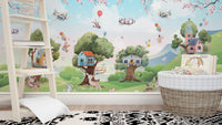 Vibrant cartoon jungle mural for children

