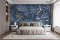 White & Blue Onyx Marble Wallpaper Mural - Giffywalls