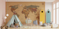 Textured vintage map wallpaper for study room design