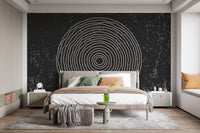 Black and white concentric circles wallpaper mural