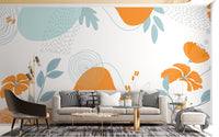 Vibrant abstract colorful floral mural for rooms