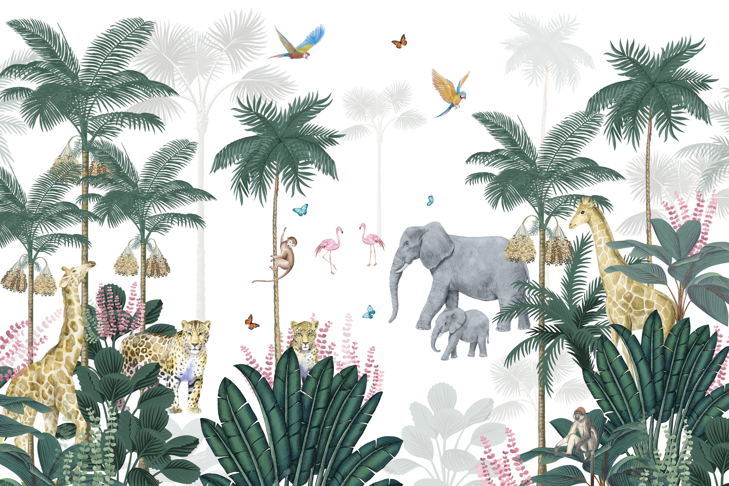 Tropical Safari Adventure Kids Room Wallpaper Mural in your room — zoomed