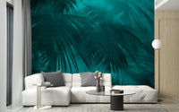 Turquoise Color Palm Tree Leaves Wallpaper Murals - Giffywalls