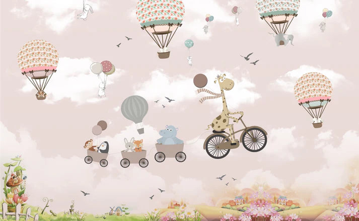 Pink Colour Sky Safari Balloon Animals Wallpaper Mural in your room — zoomed