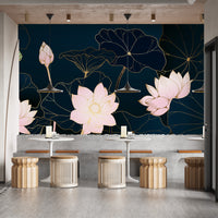 Golden Lotus Wallpaper Mural - Giffywalls