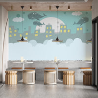 Flying Whale on City Wallpaper - Giffywalls