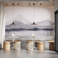Watercolor mountain painting wallpaper in minimalist style.