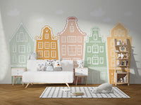Fun and colorful building wallpaper for kids’ interior decor