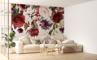 Red and Pink Floral Wallpaper Mural - Giffywalls