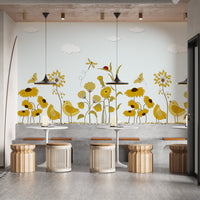 Yellow Flower with Birds Wallpaper Mural - Giffywalls