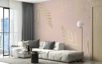Pink and Gold Leaves Wallpaper Mural - Giffywalls