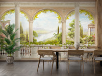 Luxury antique wallpaper with ornate balcony and columns