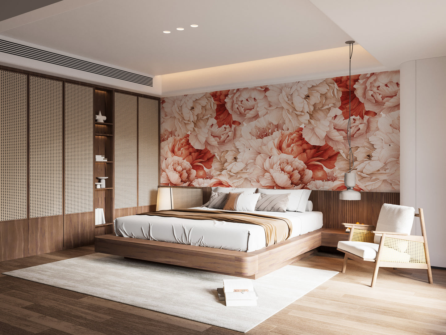 Romantic floral Wallpaper with watercolor peonies