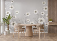 Gray 3D flowers mural
