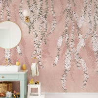 Watercolor pink floral wallpaper decor