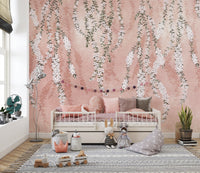 Hanging Flower branches on a pink wallpaper - Giffywalls