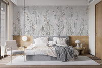 Delicate botanical wallpaper in muted tones