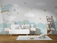 Clouds and moon peel-and-stick wallpaper