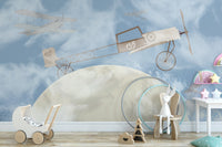 Classic airplanes over the moon wallpaper