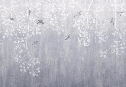 Elegant Frosted Branches Bird Mural