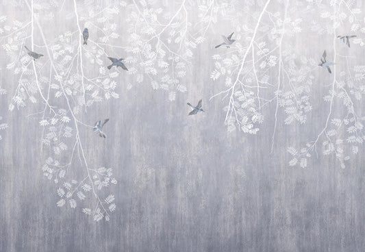 Elegant Frosted Branches Bird Mural