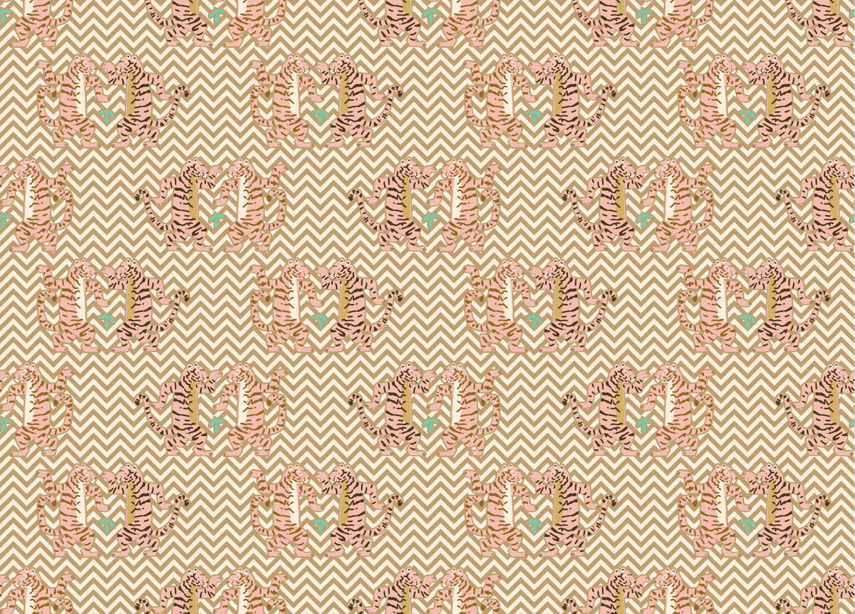 Light Sand Dancing Tiger Zigzag Wallpaper in your room — zoomed