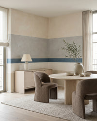 Four beige and grey bands set a Dining room backdrop in the Agnes Balance wall mural.