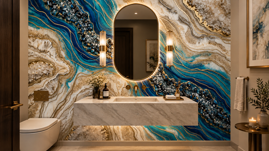 Aqua Gold Geode Flow Wall Mural