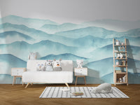 blue watercolor mountains Stick on wallpaper