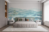 Indigo Blue Watercolor Mountains Wallpaper Murals - Giffywalls