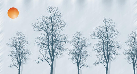 Contours Of Trees, Red Sun Wallpaper Murals