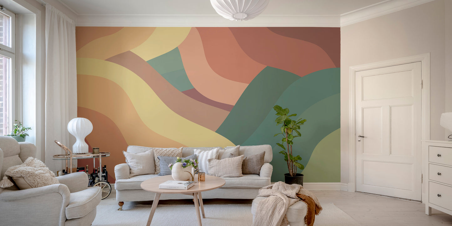 Multicolor Wavy Retro Wallpaper Wall Murals - Giffywalls