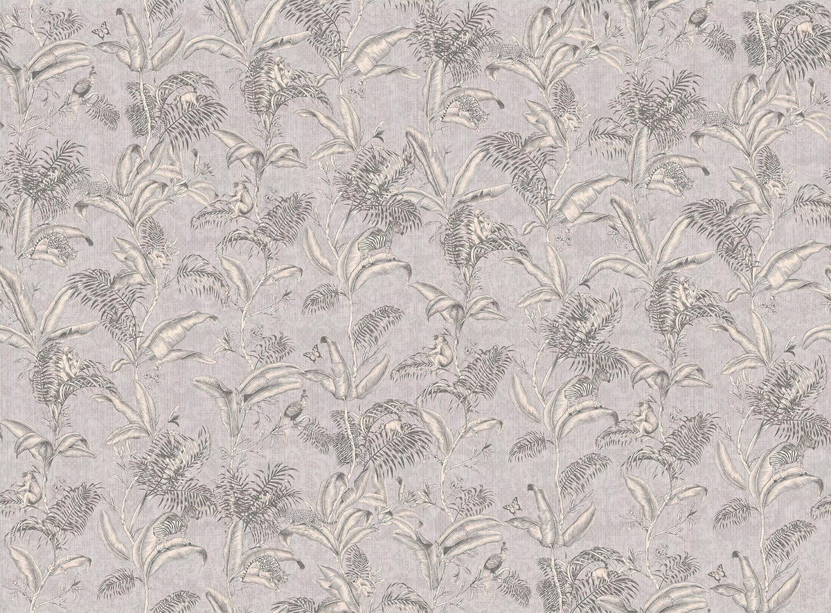 Darwin Gray Tropical Foliage Wallpaper