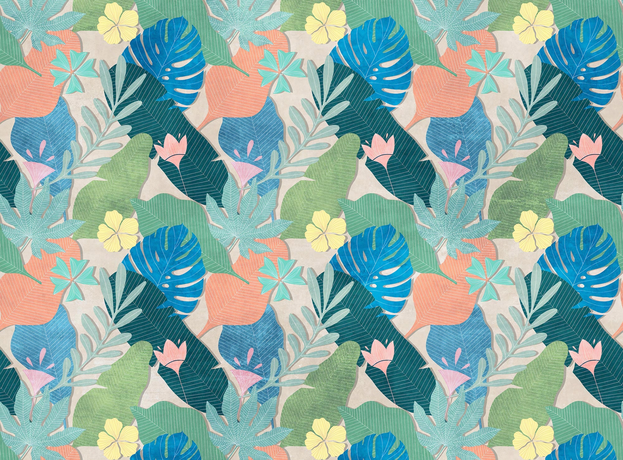 Tropical Leaf and Flower Wallpaper Mural