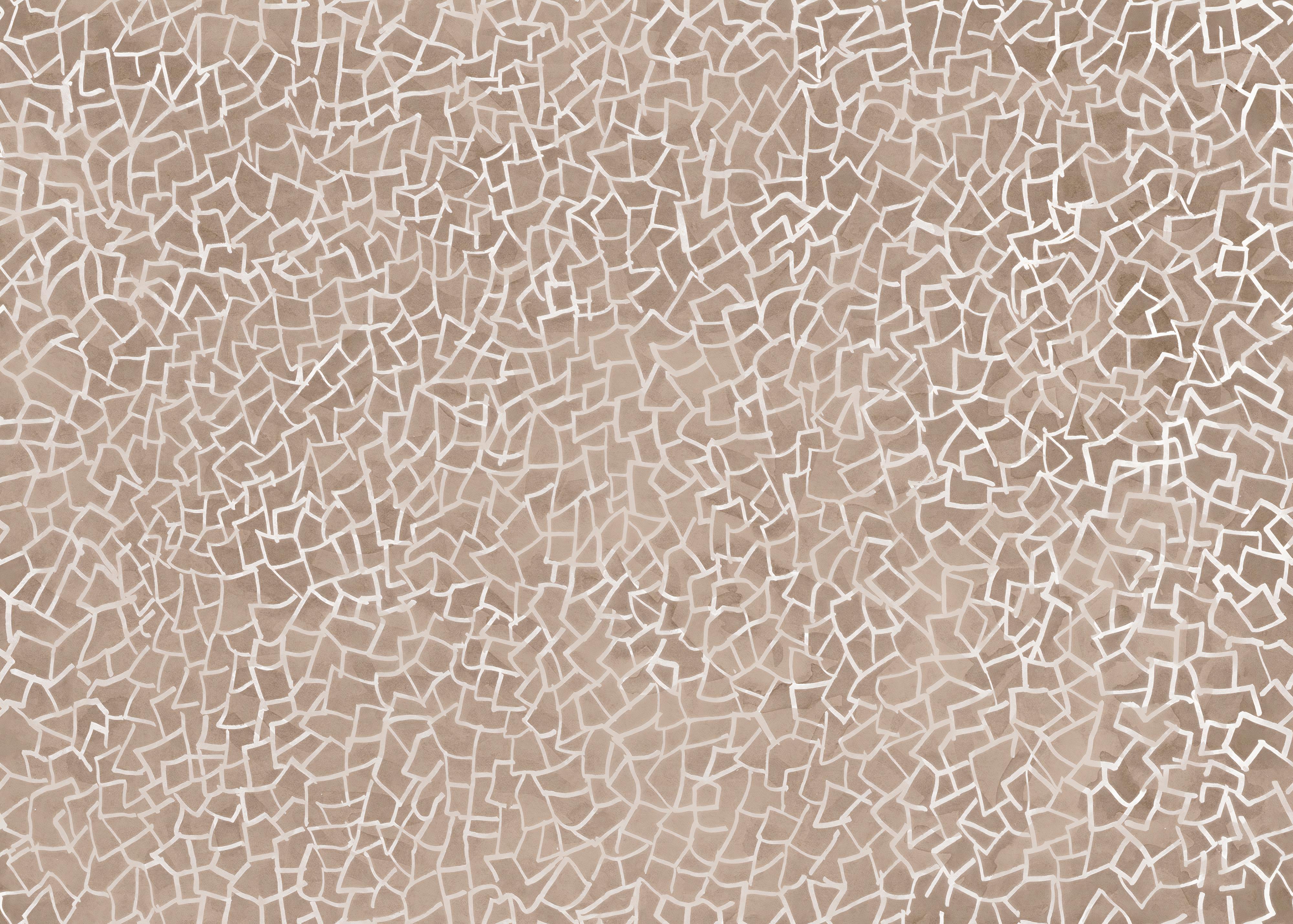 Contemporary brown geometric wallpaper mural with white accents.
