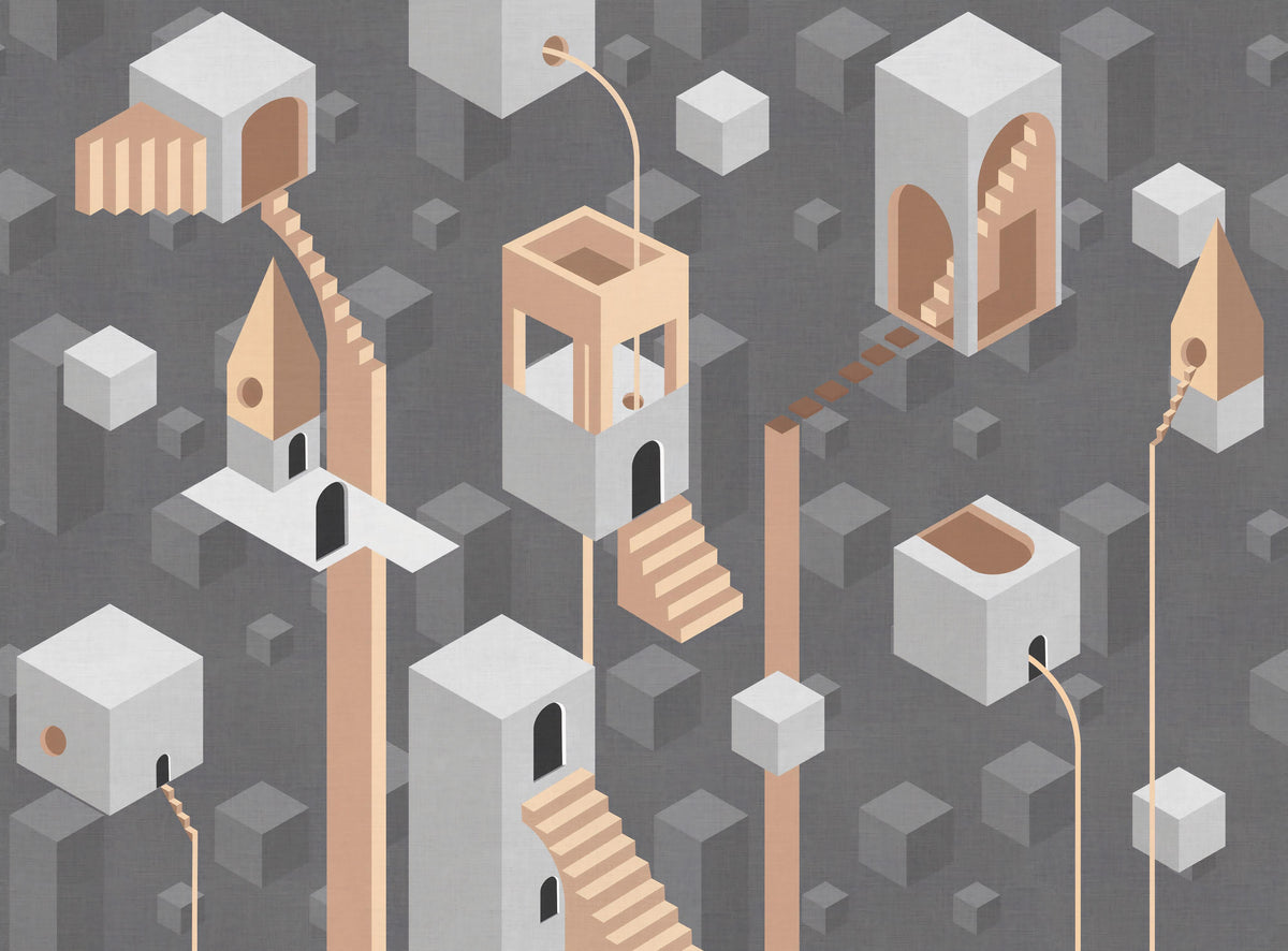 Gray Surreal Geometric Architecture Wallpaper in your room