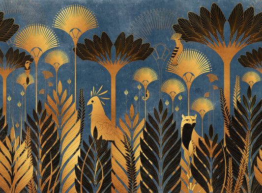 Blue Luxurious Art Deco Jungle Wallpaper