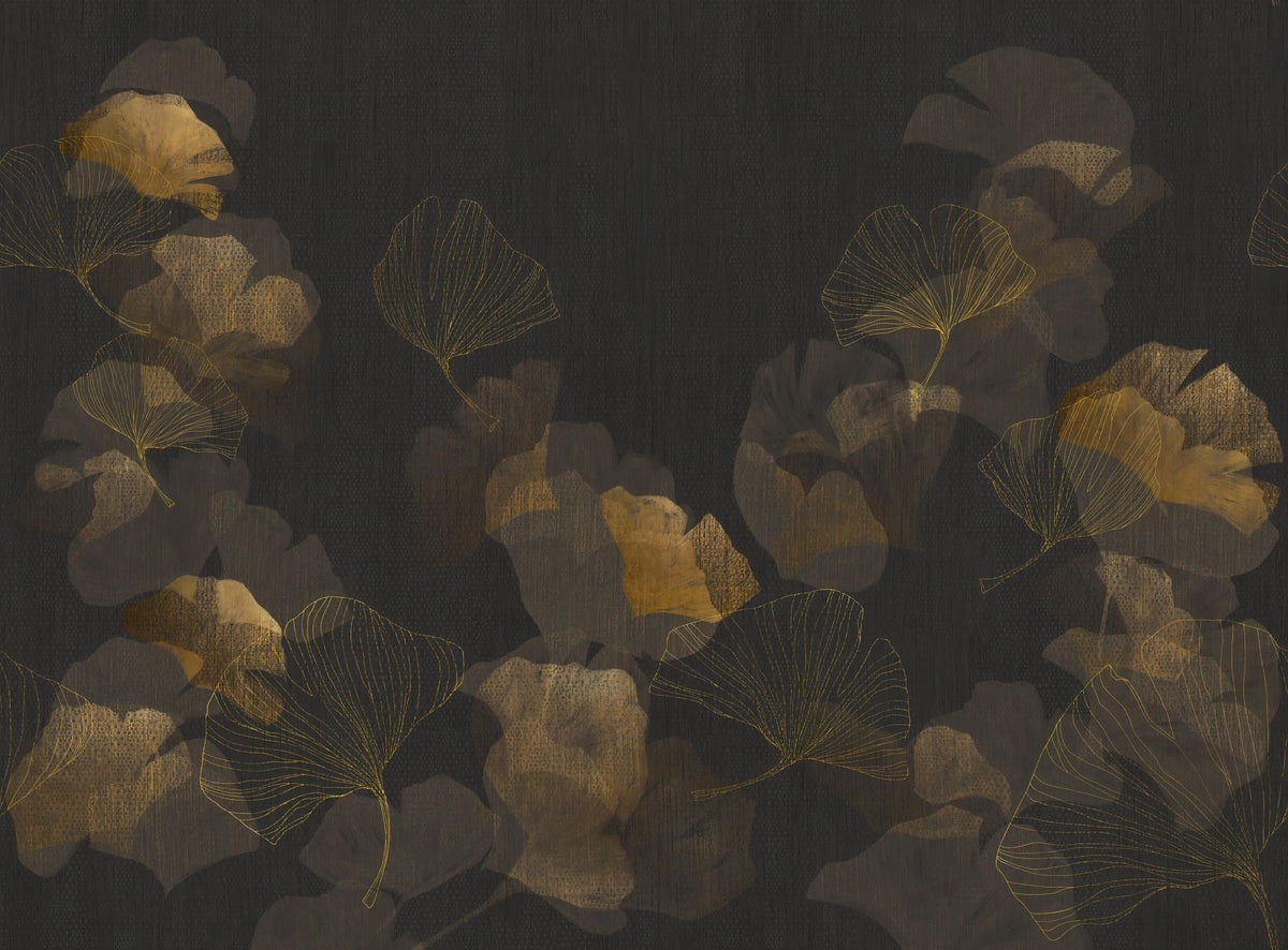 Black Textured Ginkgo Wallpaper in your room — zoomed