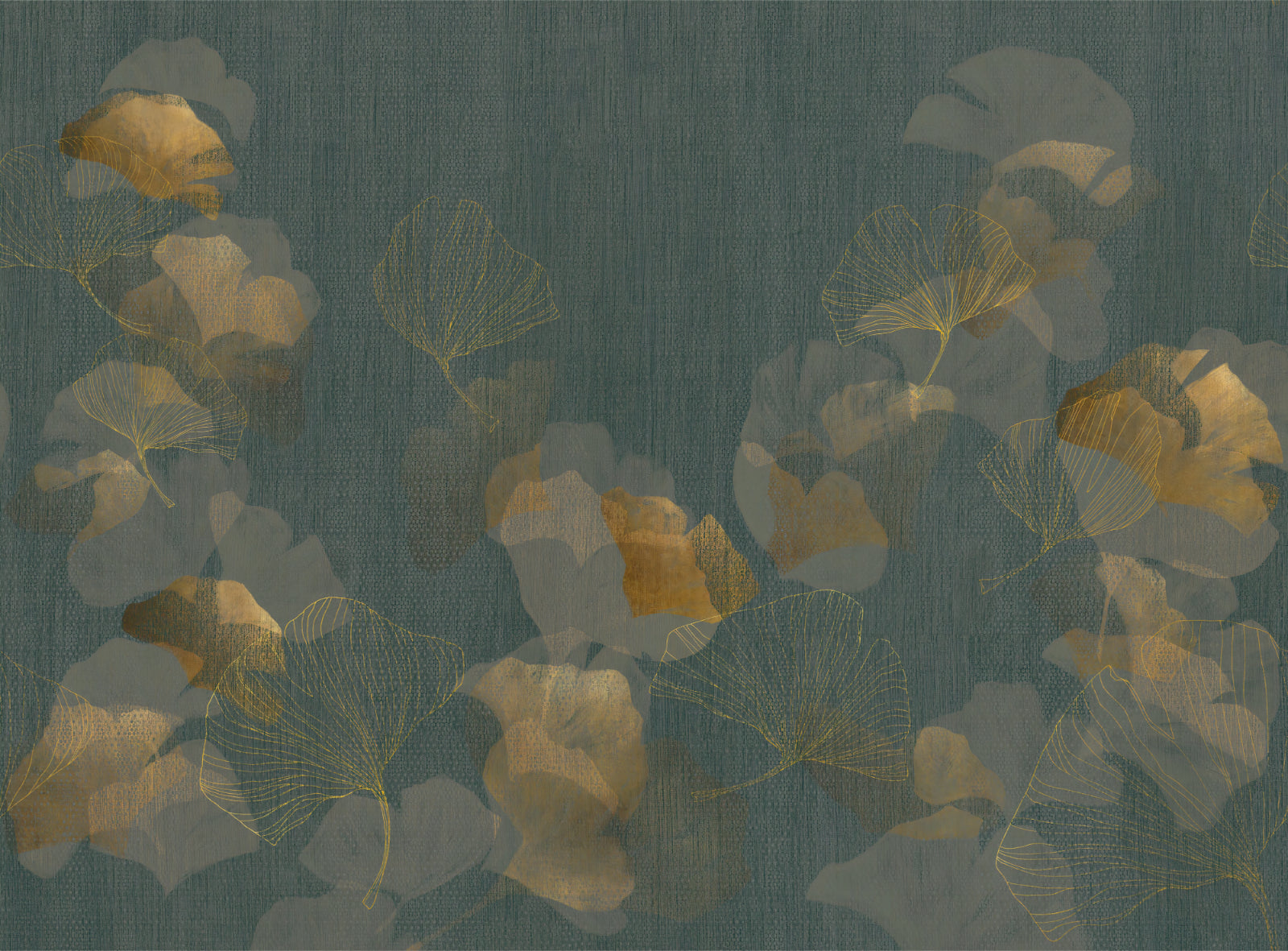 Green Textured Ginkgo Wallpaper in your room — zoomed