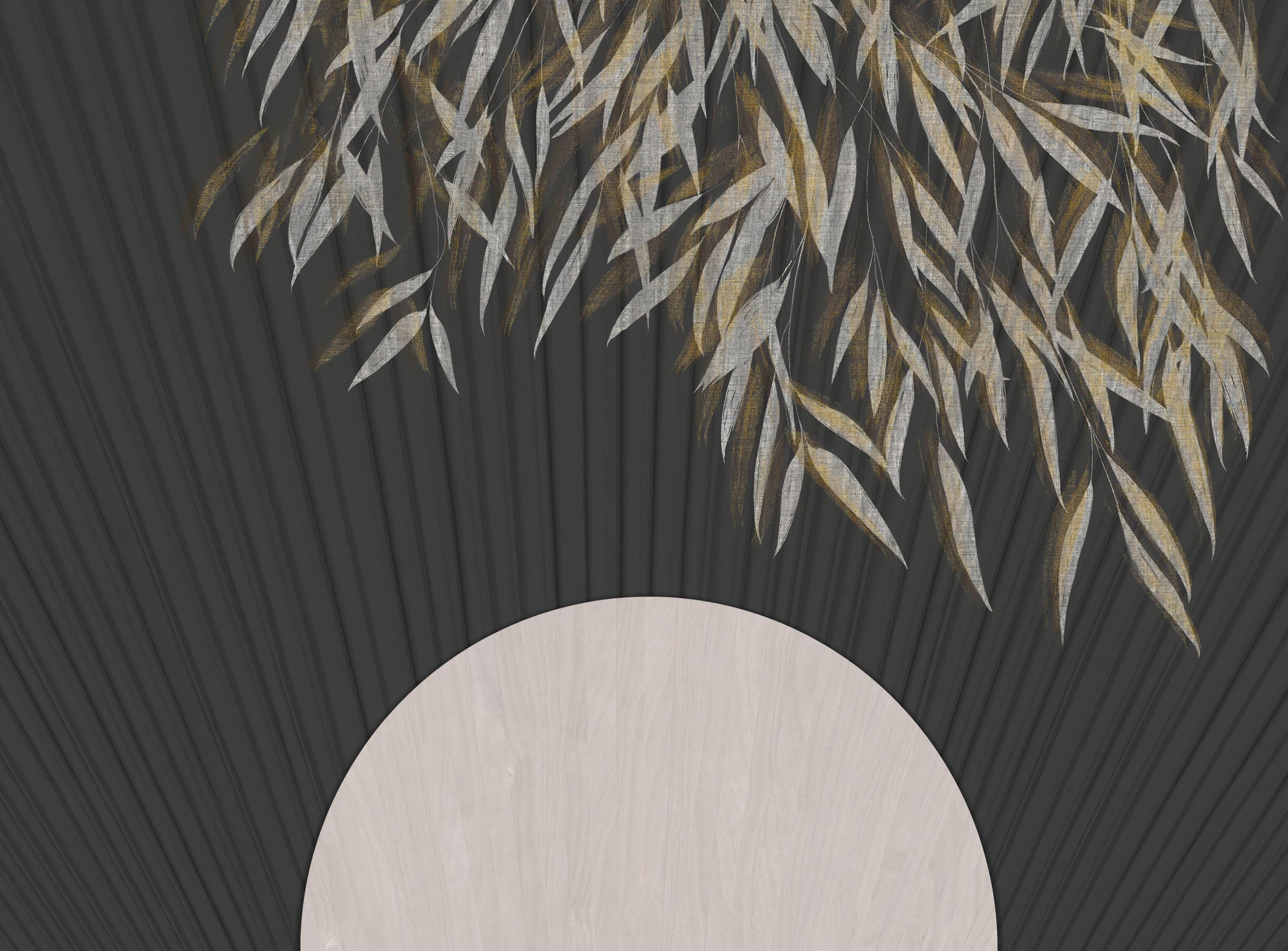 Black Textured Wallpaper with Golden Botanical Leaves