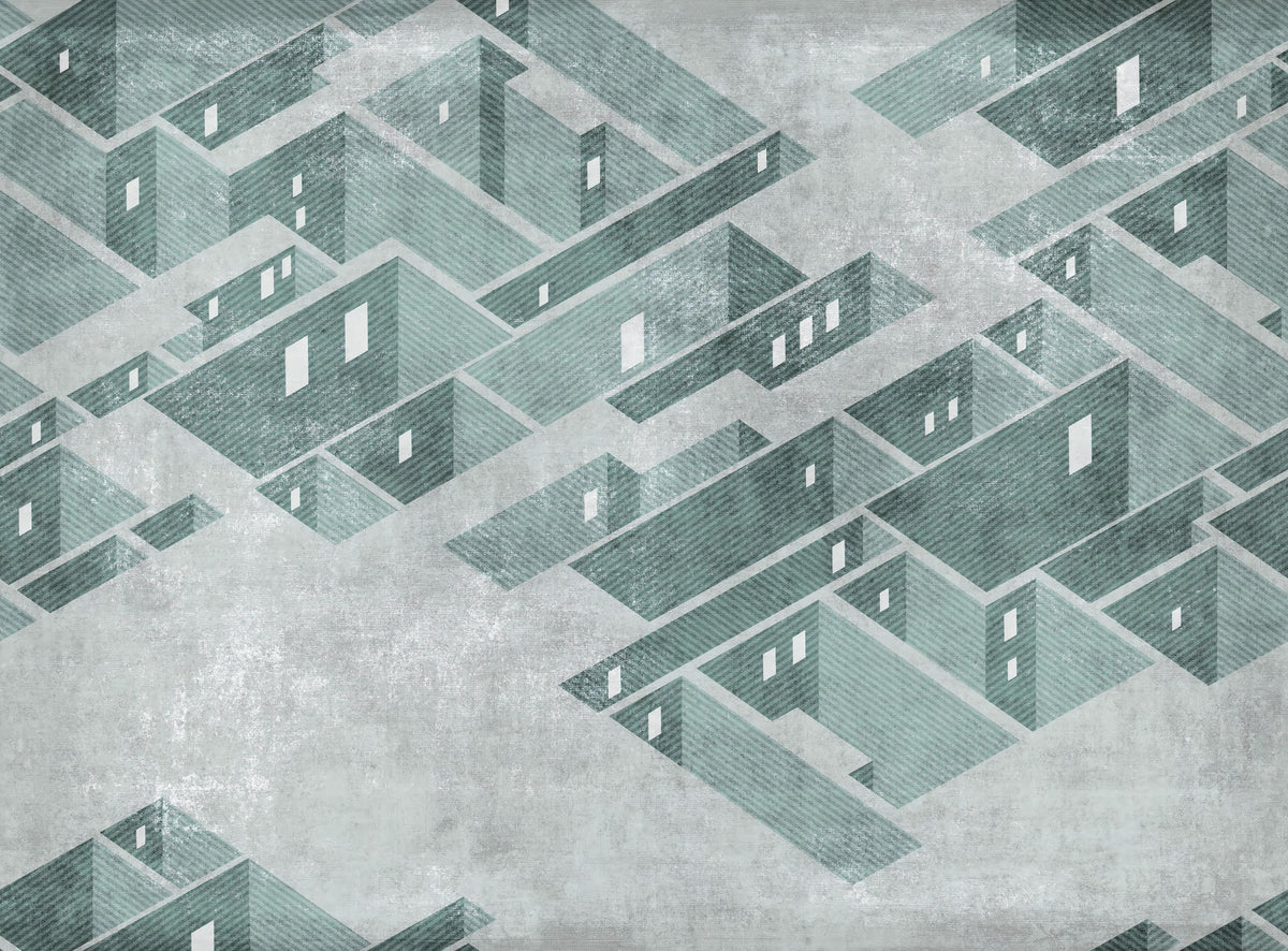 Mint Green Abstract Building Vector Art Wall Mural in your room — zoomed