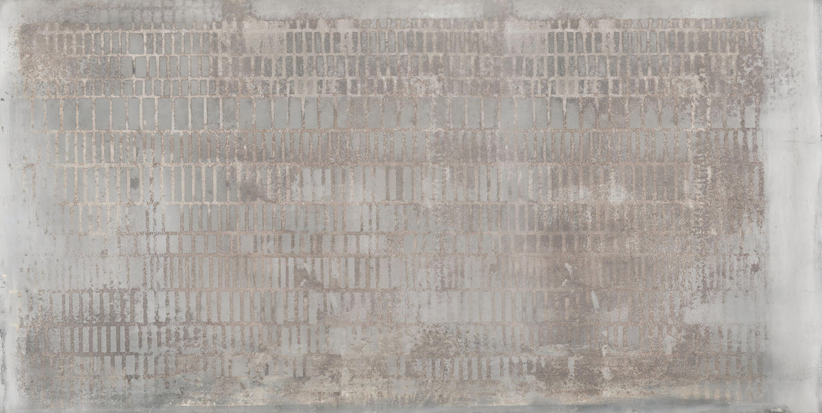 Concrete Textured Grid Pattern Wallpaper in your room — zoomed