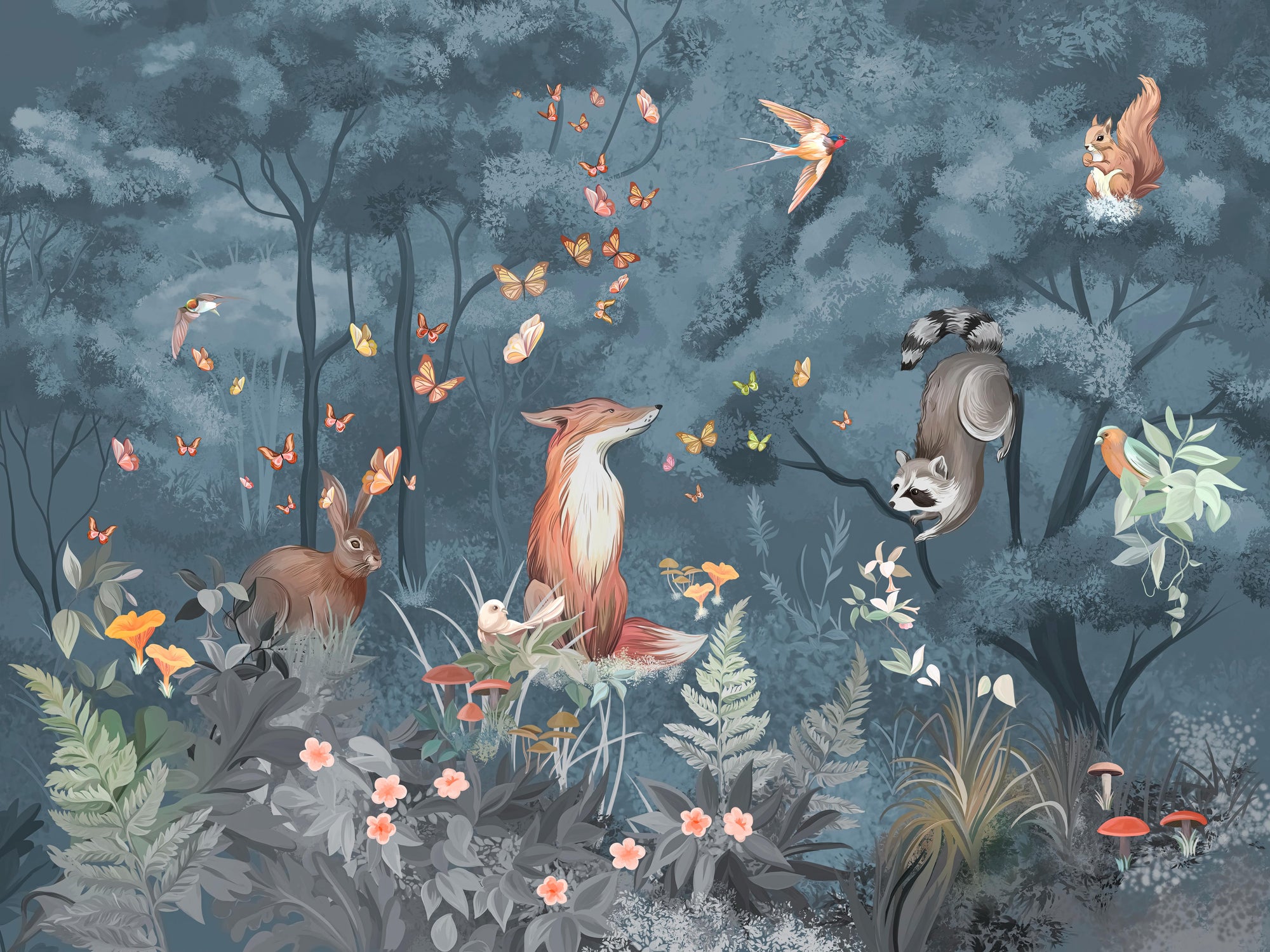 Woodland Animal Forest Scene Wallpaper
